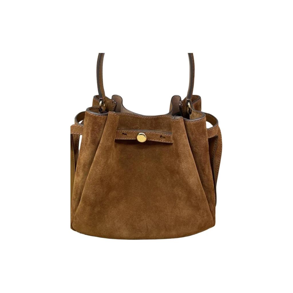 Tory Burch Romy Gold Hardware Split Cowhide Leather Crossbody Tote Bag Women's Brown