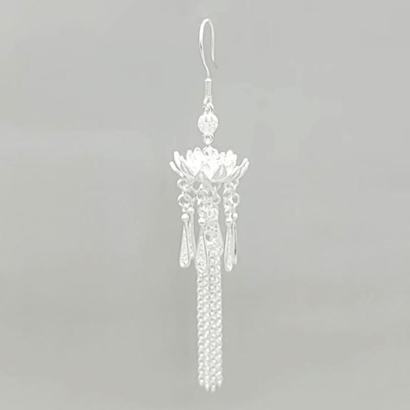 Yinxiu Qiancheng Ручная работа Серьги-кисточки с лотосом из стерлингового серебра 999 пробы - Китайский стиль Ханьфу Without Certificate (12.3±1g)