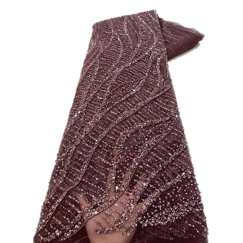 1 yard Mesh Lace Fabric With Bead Sequin Chain Stitch Embroidery for Dance Wedding Dress Patchwork Material Tulle Fabric Golden