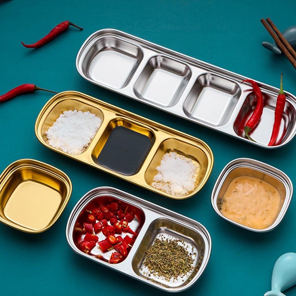 Stainless Steel Seasoning Dish Dipping Bowl Soy Sauce Dish Condiment Tray Square Barbecue Snack Plate Kitchen Tableware