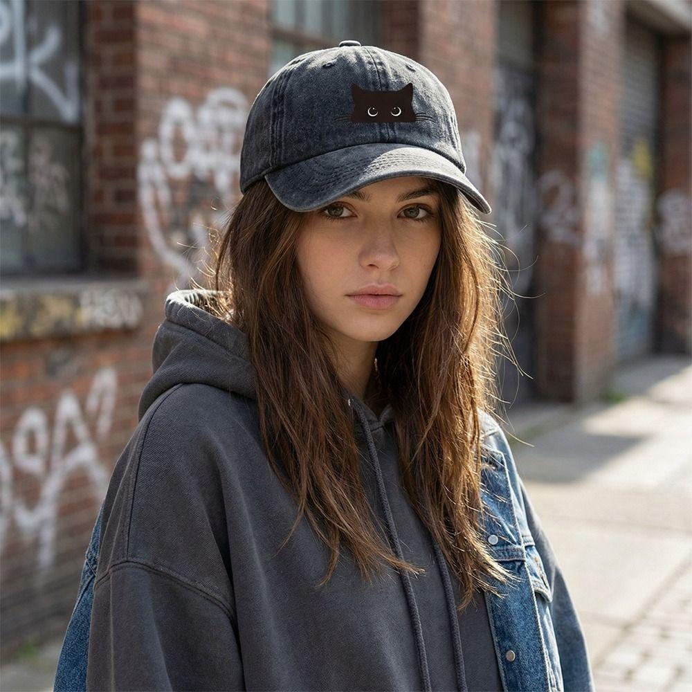 Peaked Cap Cartoon Baseball Hat Sunscreen Cotton Baseball Cap Casual Cat Print Baseball Cap  Street