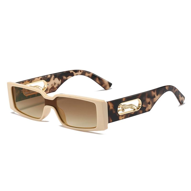 SHAUNA Fashion Rectangle Sunglasses Women Candy Colors Gradient Eyewear Shades UV400 Vintage Metal Cheetah Decoration Sun Glasses