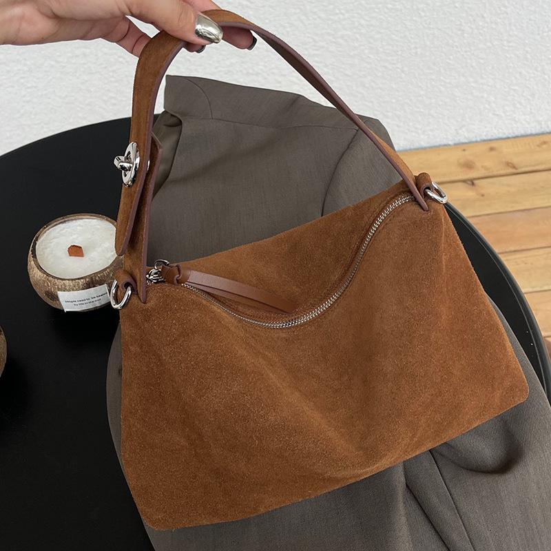 

Women s Retro Suede Baguette Handbag - Frosted Cowhide Shoulder Bag