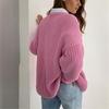 Women's Autumn Winter New Loose Crew Neck Solid Color Long Sleeve Lazy Style Knit Cardigan Coat