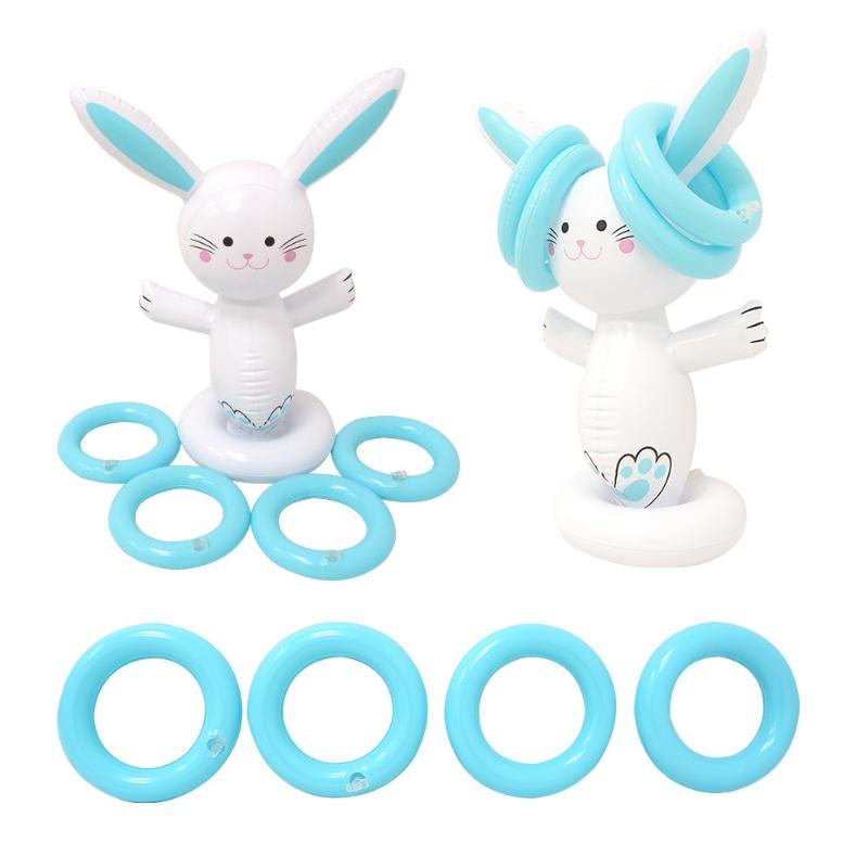 Outdoor Inflatable Easter Rabbit Hoop Throwing Game Bunny Ears Ring Toss Toy Party Parent-Child Interaction Toy for Adults Kids