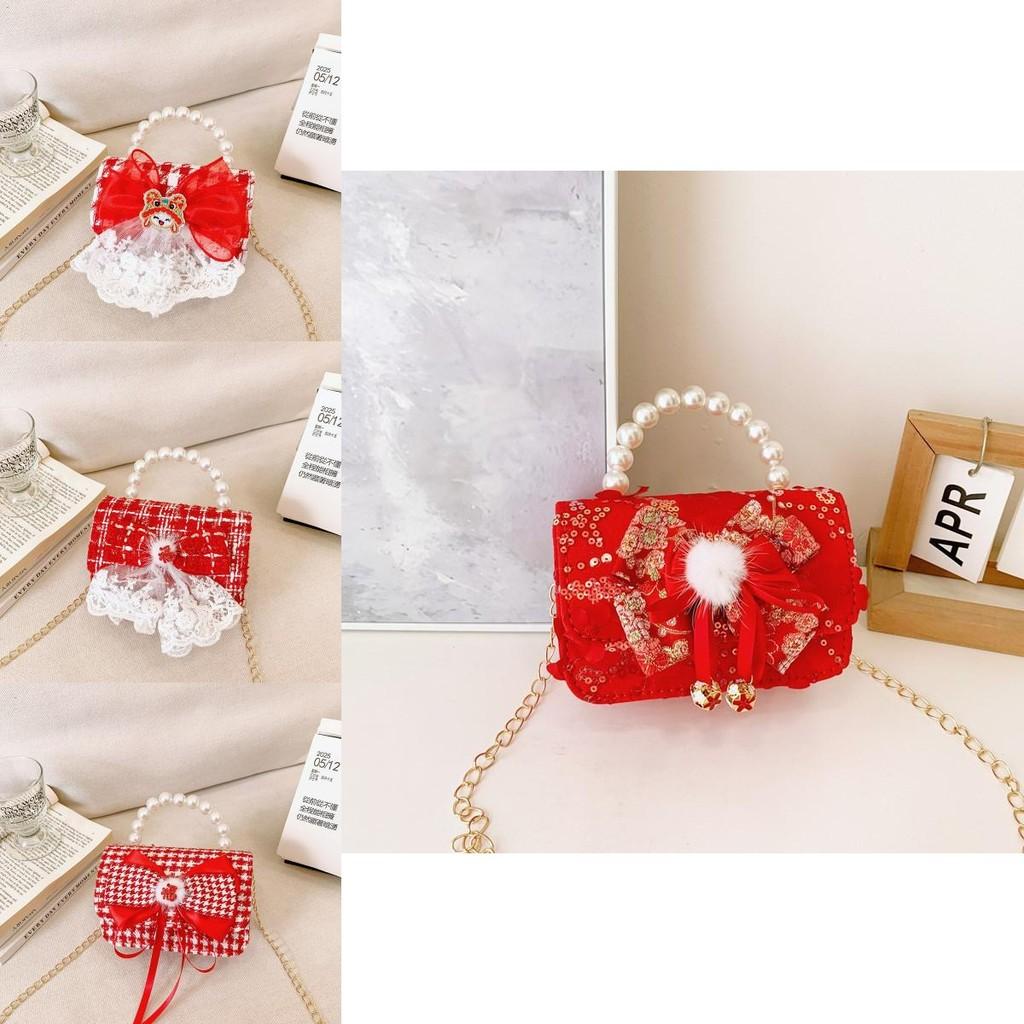 Charming Red Children's Handbag With Bow And Pearl Details For Boys And Girls