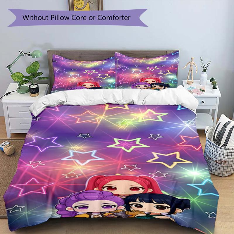 Set copripiumino 3 pezzi (1*Copripiumino + 2*Federe, Senza Nucleo),Set Biancheria da Letto con Stampa KPop Demon Hunters, Decorazione Camera da Letto, Stagione Unica, Regalo di Compleanno