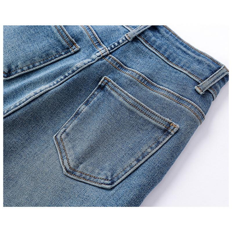 Pantaloni drepți din denim retro, de toamnă, pentru femei, noi, cu croială lejeră, elastici, cu talie înaltă