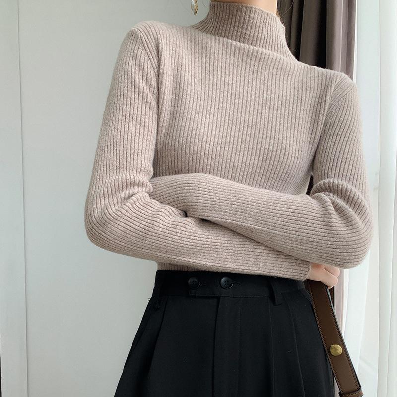 YYFS Damemote Uformelt Ensfarget trykk Høst Vinter Langermet Half Turtleneck gensere og lange ermer