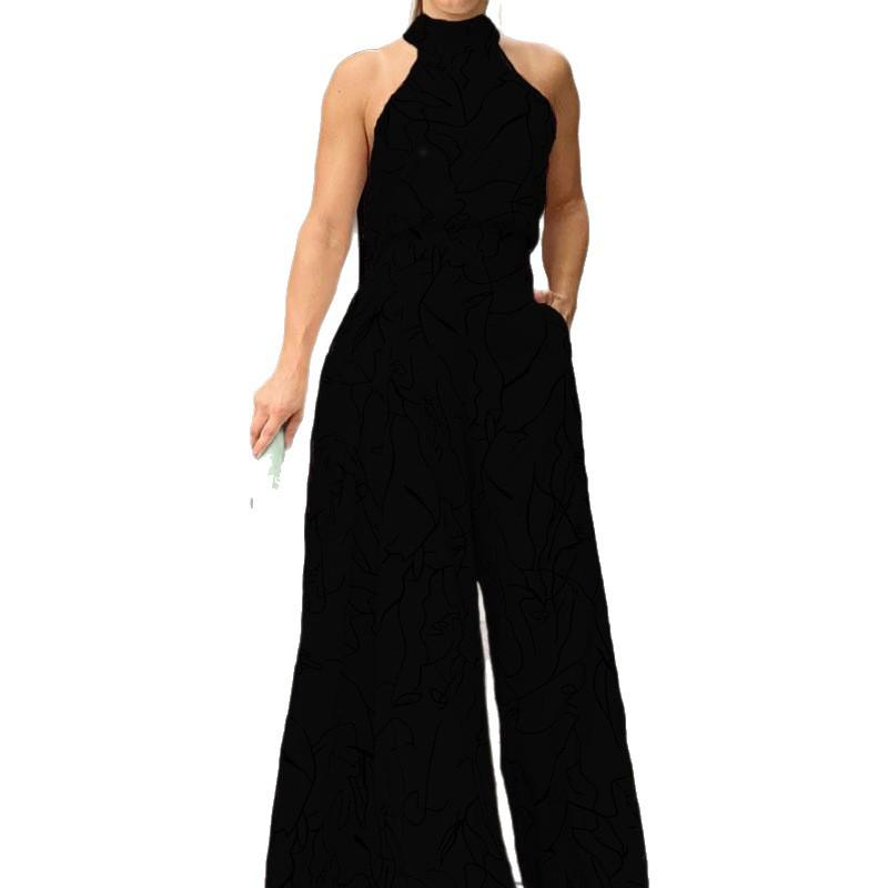 European and American Fashion: New Style Sexy Print Round Neck Women's Jumpsuit