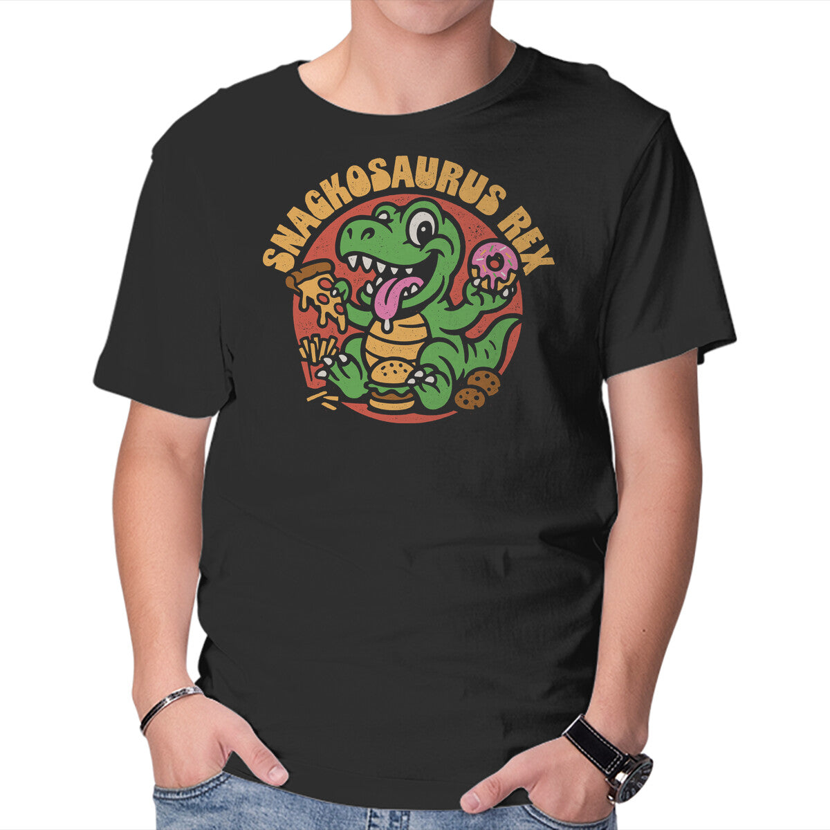 Unisex Crew Neck T-Shirt Snackossauro Rex Graphic Short Sleeve Casual Tee XS