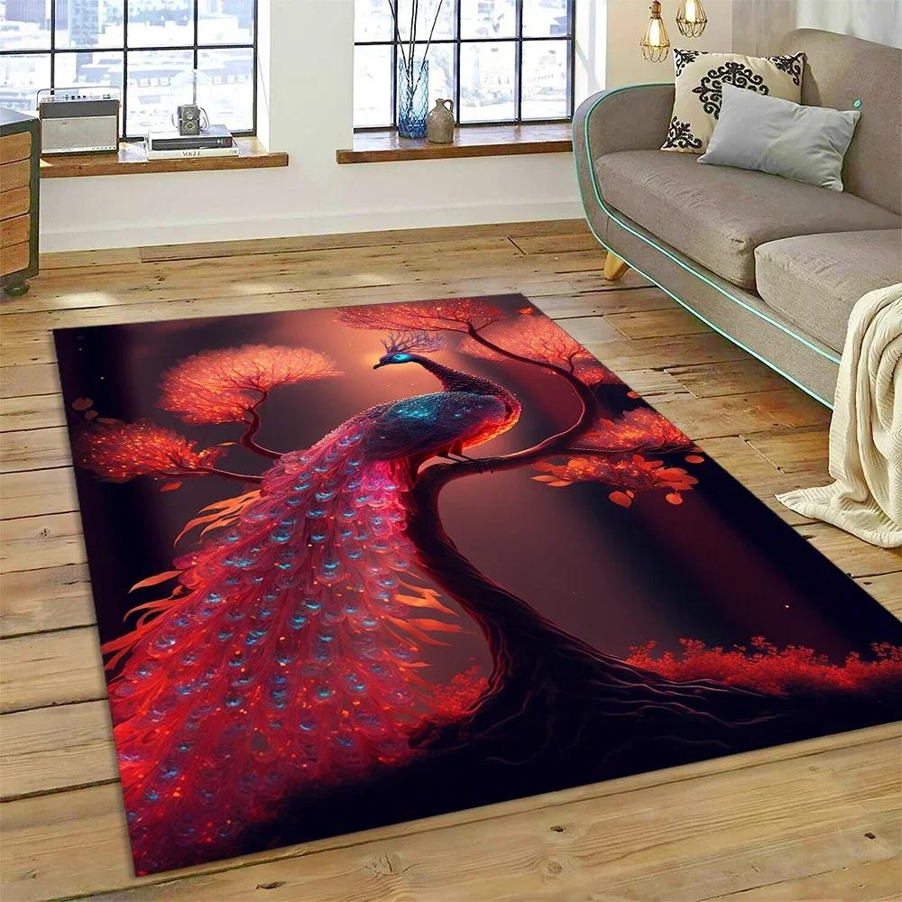 Cute Dream Bird Parrot Peacock Carpet Living Room Bathroom Decor Rug Mechanical Washable Mat Non-slip Floor Mat Entrance Doormat