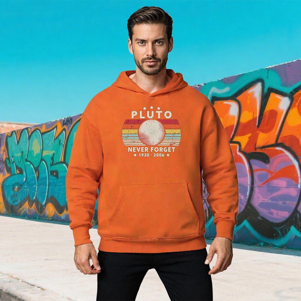 Vintage Never Forget Pluto Funny Retro Astronomy Space Print Pullover Unisex Hoodies Original Design Gifts Sweatshirt Ropa Mujer
