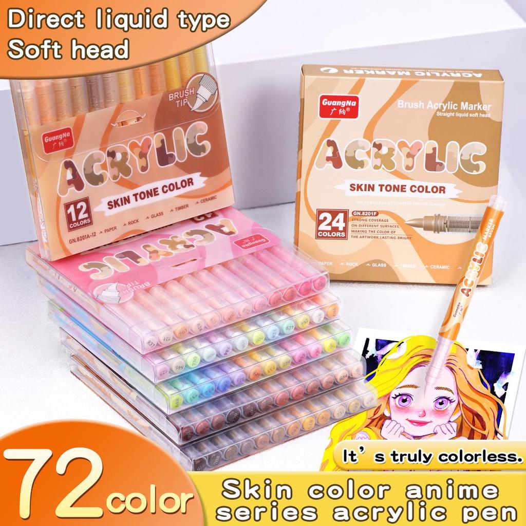 12pcs Brush Acrylic Marker Pens Set Skin Tone & Macaron Colors Direct Liquid Soft Head for Illustration Drawing Painting