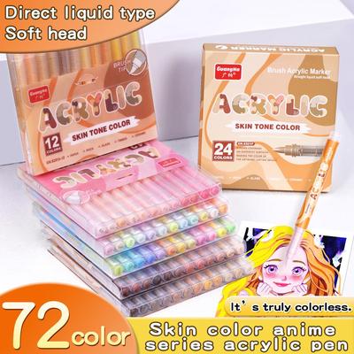 Set 12 bucăți Markere Acrilice cu Pensulă Tonuri de Piele & Culori Macaron Lichid Direct Cap Moale pentru Ilustrație Desen Pictură