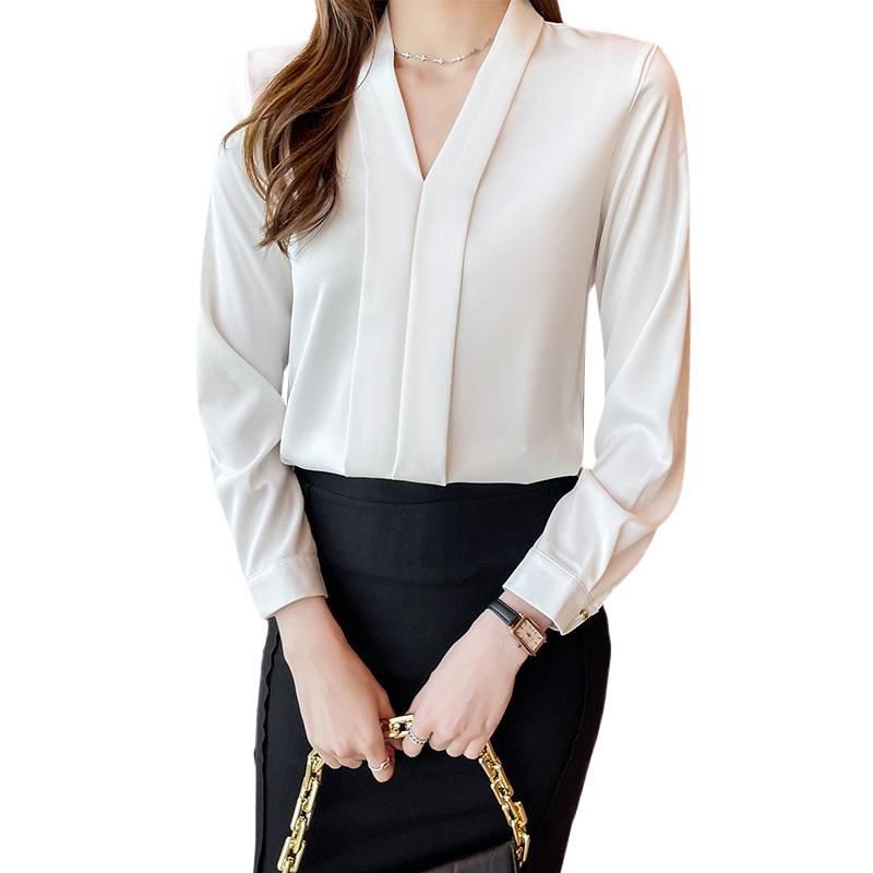 2025 Women's Professional White Chiffon Shirt - Formal Long Sleeve for Spring/Autumn
