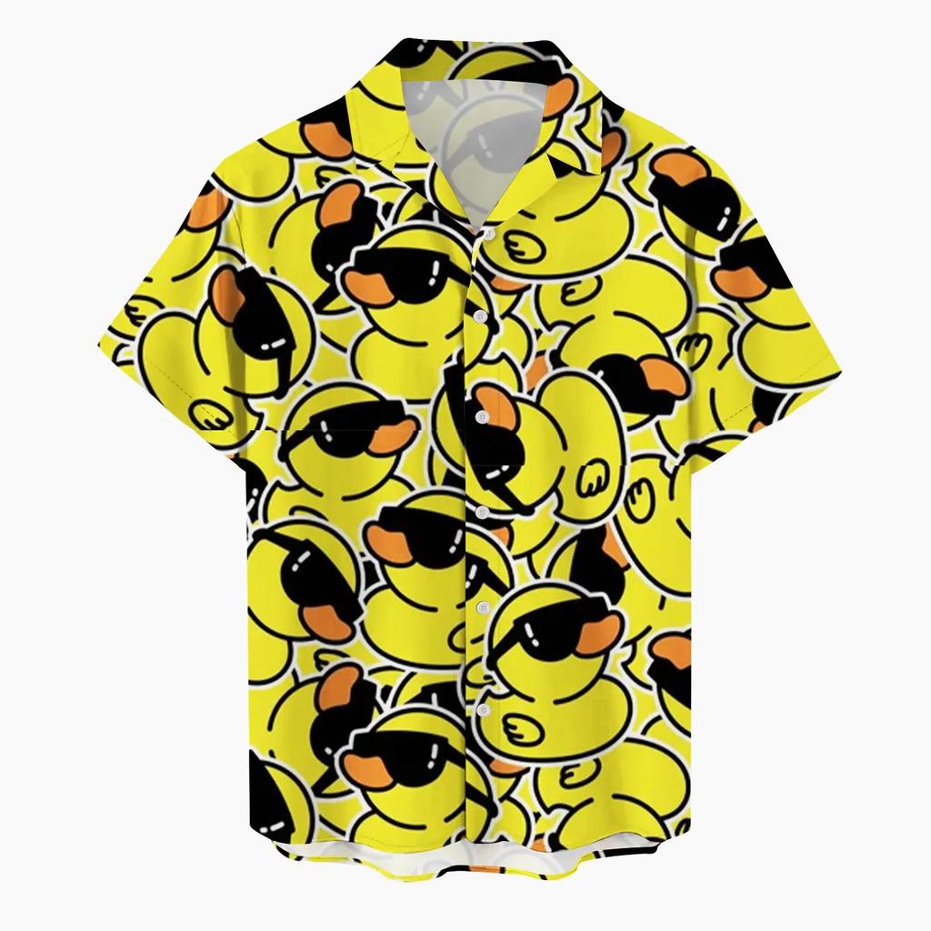 New Men's Shirt Little Yellow Duck 3D Printed Funny Hawaiian Beach Tops Short Sleeve Casual Fashion Blouse Social Shirt