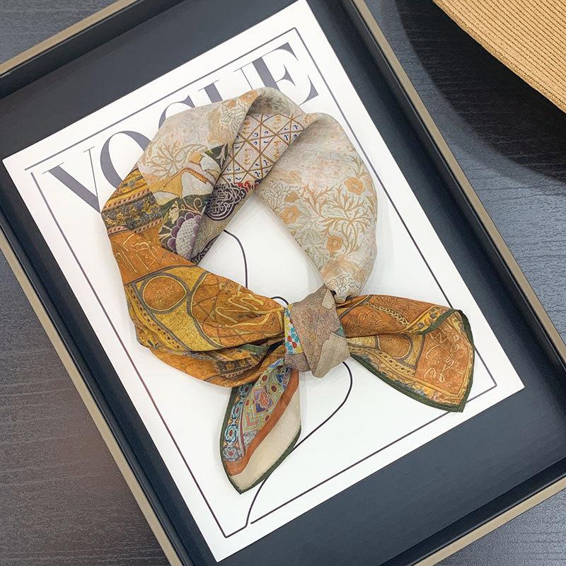 30% Silk 70% cotton Scarf Bandana Women Square Scarves Wrap Kerchief Fashion dot Headband Leopard Hijab Shawls Bandana Foulard