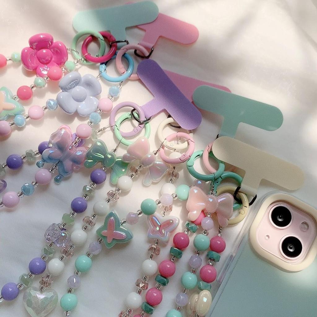 Dopamine Spring Collection: Flower Butterfly Heart Crystal Beaded Phone and Bag Chain - Perfect Best Friend Gift