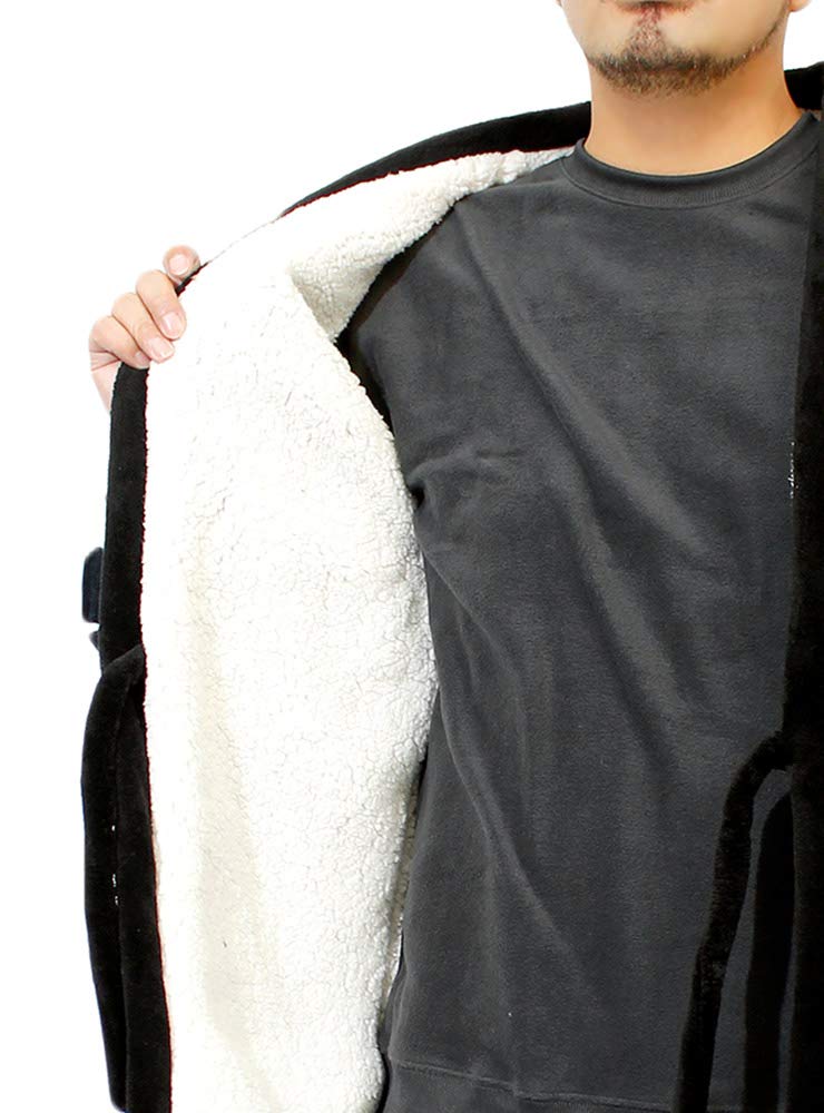 Wankodo Men's Warm Hanten Jacket, Large Size, Boa Fabric, Arabesque Print, Shiba Inu, Kyoto-Originated Mascot, Wankodo Chanchanko, Size LL, Navy