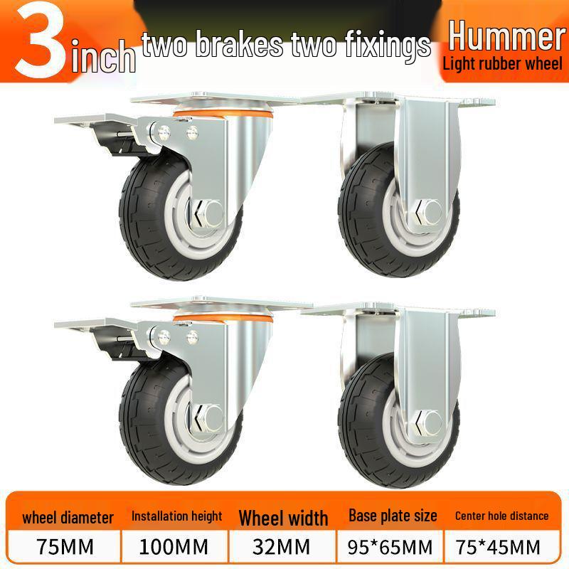 Universal Silent Rubber Caster Wheel - 4, 5, 6, 8 Inch Wear-Resistant for Hand Trucks and Flatbed Trolleys.
