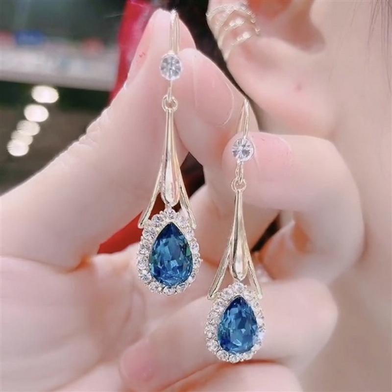 Korean Fashion Zircon Water Drop Earrings for Women Shiny Crystal Long Pendant Dangle Earring Girls Wedding Party Jewelry Gifts