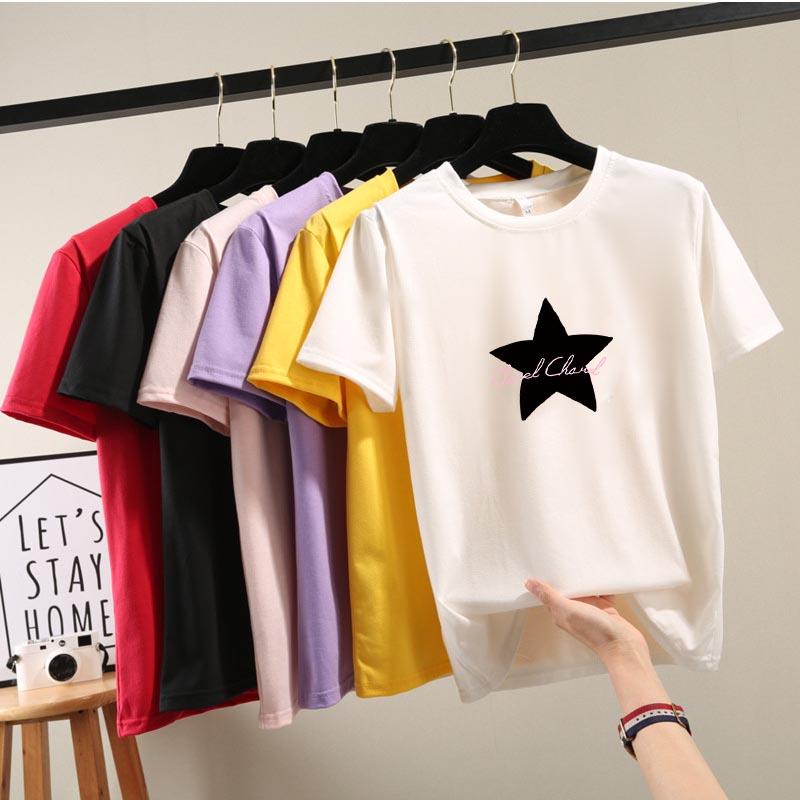 2025 Sommar Casual lös student T-shirt Dam t-shirts Harajuku grafiskt tryck Kortärmade T-shirts Dam Y2k Toppar