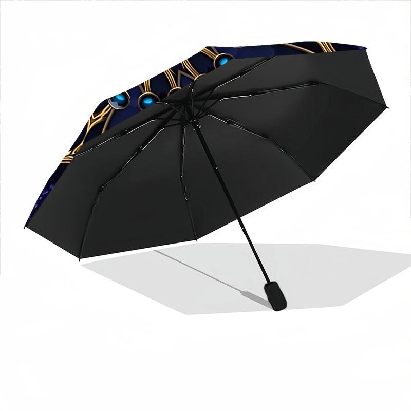 1PC Blue Mandala Automatic Open/close Umbrella with 8-Rib Structure for Women/Men, All-Season Use - Travel Essential, Stylish Accessory, Highquality F