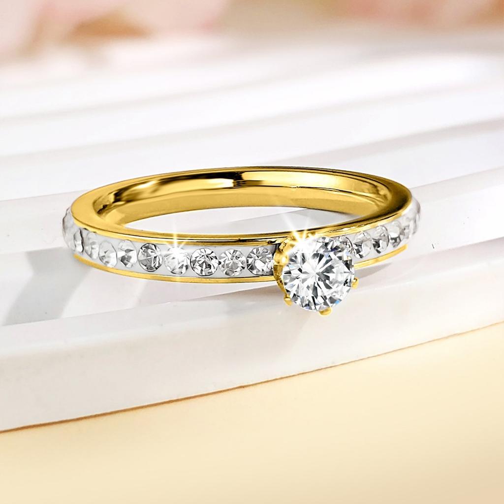 New Titanium Steel Zirconium Inlaid Ring Engagement Ring Exquisite Simple Versatile Stainless Steel Jewelry