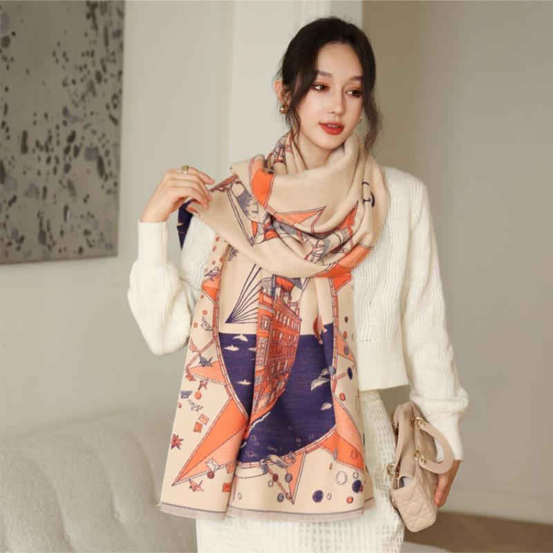 New Double-sided Imitation Cashmere Scarf Women's Autumn and Winter Five-pointed Star Jacquard Shawl Long Versatile Thickened Warm Scarf
