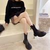 2024 Autumn Winter Black Mid Round Toe Women Thick Bottom Biker Boots Woman Leather Botas Versatile Warm Woman Shoes