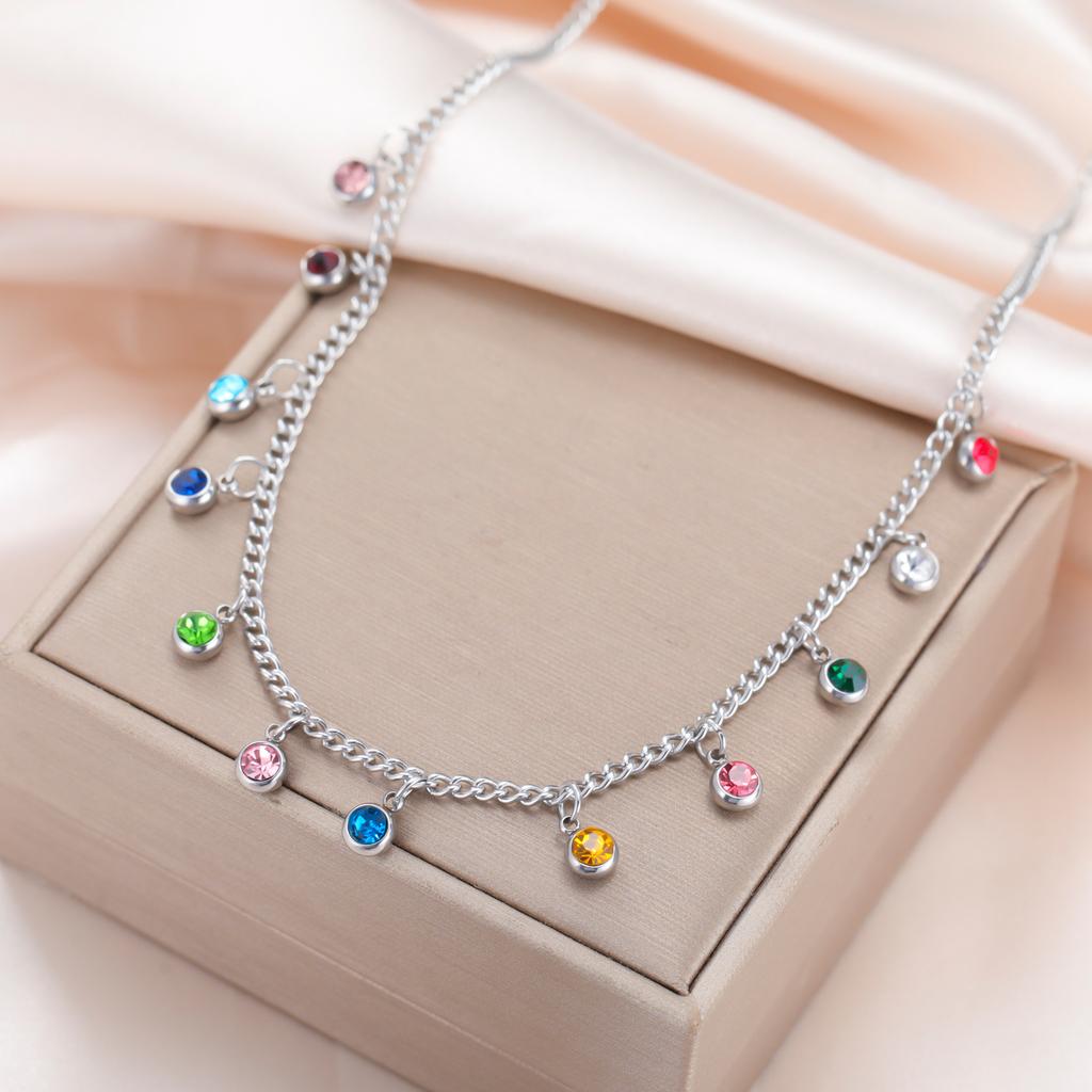 Cazador Colorful Clear Zircon Charms Women's Necklaces 2026 Stainless Steel Trendy Jewelry Choker Necklaces Valentine Gift 2026