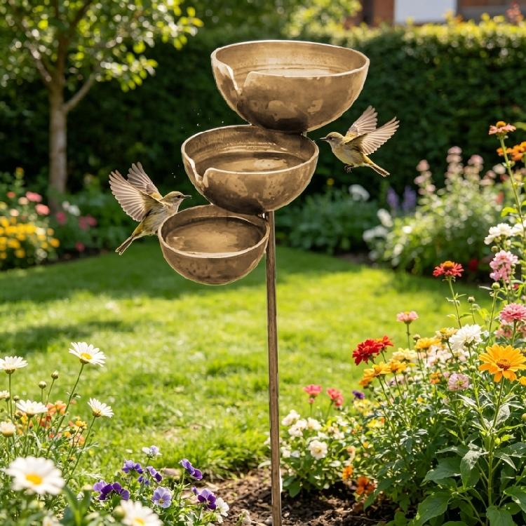 Metal Rainwater Bird Feeder And Bath 3 Layered Metal Rain Collection Bird Bath And Water Cup For Outdoor Wildlife Attraction