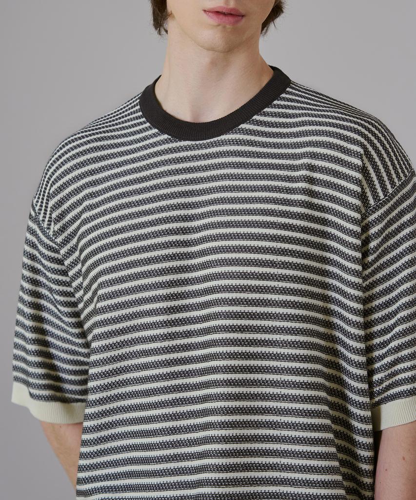 DRAW FIT Stripe Texture Line Half Knit [D.Grey]