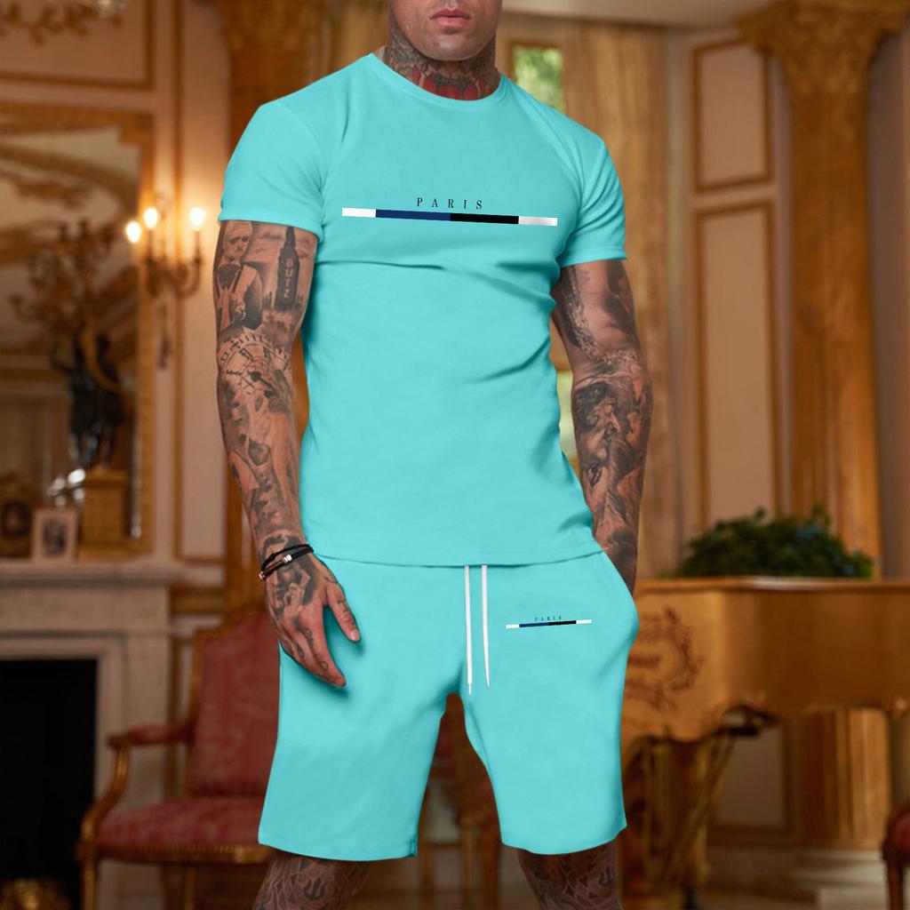 Men's Printed Plus Size Loose Short-Sleeve And Shorts Set Casual Short-Sleeve And Shorts Set