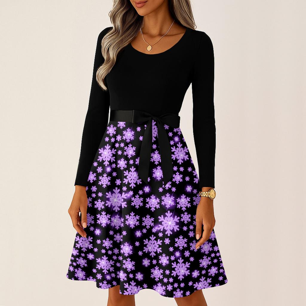 Damskie Codzienne Modne Długie Sukienki Vintage z Długim Rękawem i Świątecznym Nadrukiem Graficznym