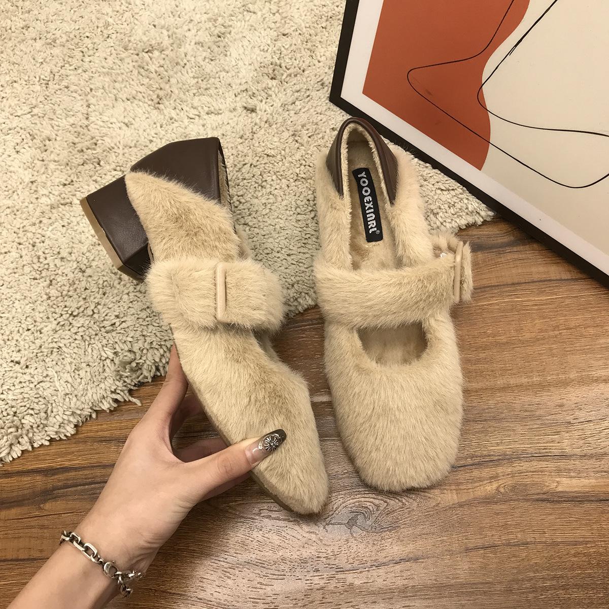 

2024 Осень/Зима Хлопковая Обувь Модная Мягкая Плюшевая Обувь для Женской Верхней Одежды 39 хаки