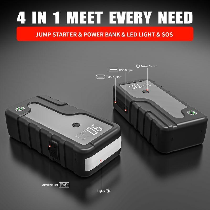 5000A Heavy Duty Jump Starter for Truck SUV Car, Air Compressor, QC3.0 Fast Charger, Booster Pack with LED Emergency Light.
