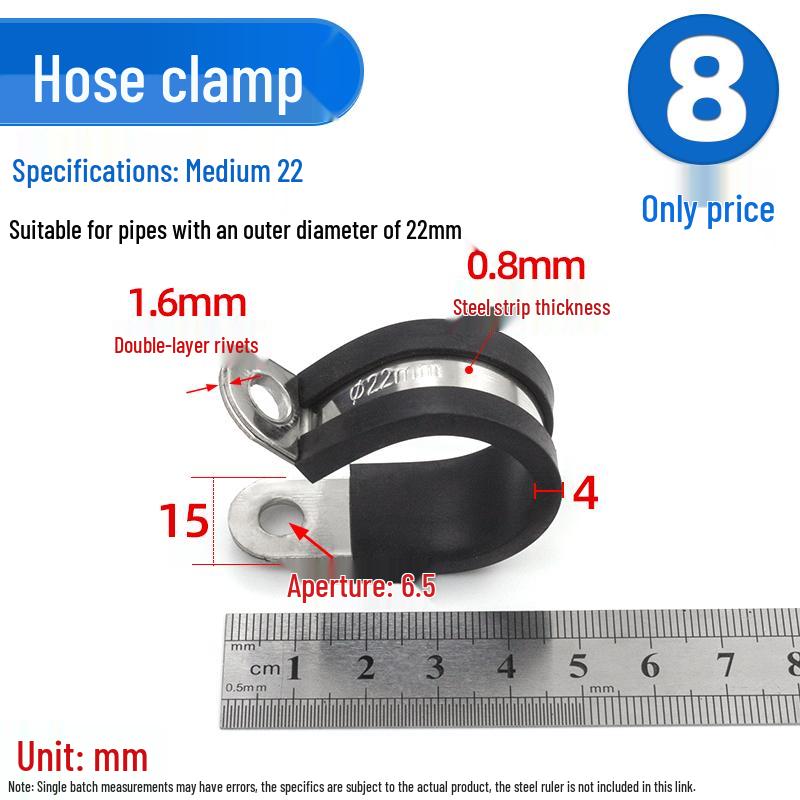 304 Stainless Steel Saddle Clamp with Rubber Strip - Pipe Support and U-Bolt Hose Clip