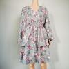 Women Floral Print Casual Short Dress Fall A-Line V-Neck High Waist Puff Sleeve Black S-XL
