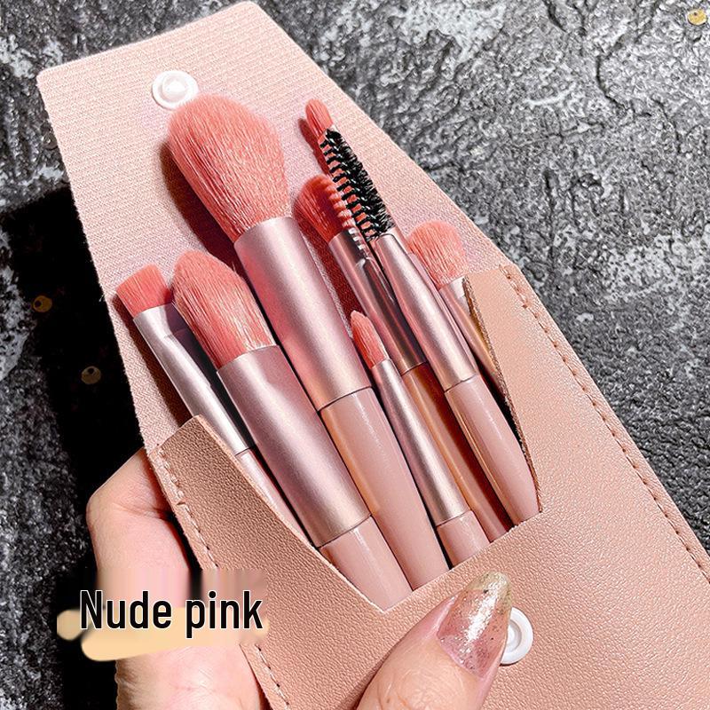 8-Piece Morandi Makeup Brush Set with Leather Case – Soft, Portable Beauty Tools