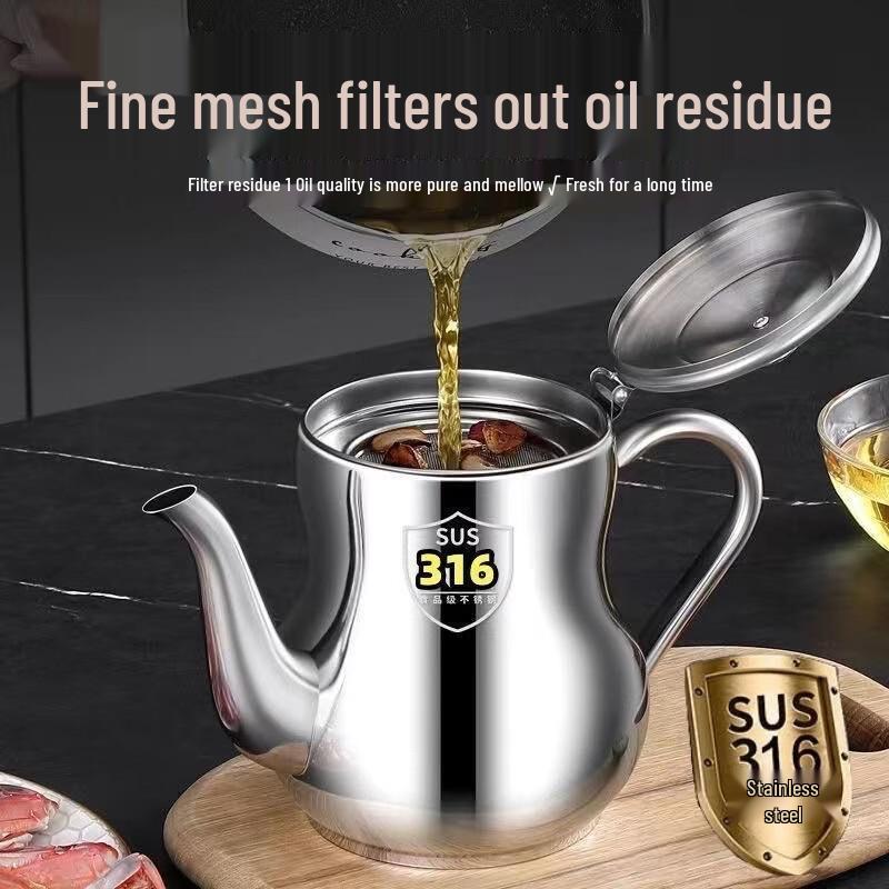 Zhi Shi Stainless Steel Oil Pot with Filter, 2-Pack