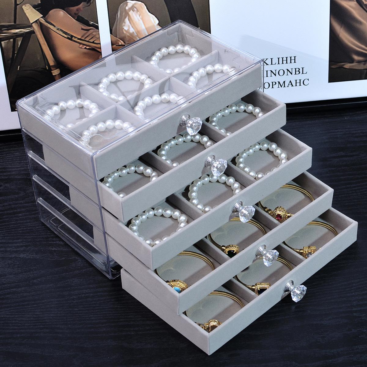 

5-слойная прозрачная ПЭТ-шкатулка с бархатной подкладкой для браслетов, колец, сережек и ожерелий