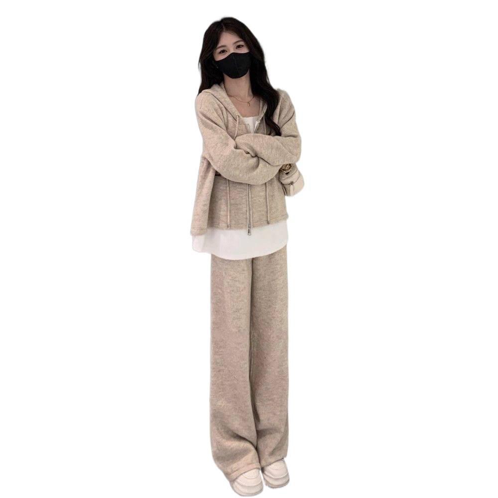 2026 Spring & Fall Women's Casual Fashion Two-Piece Set: Cardigan Hoodie & Wide-Leg Pants