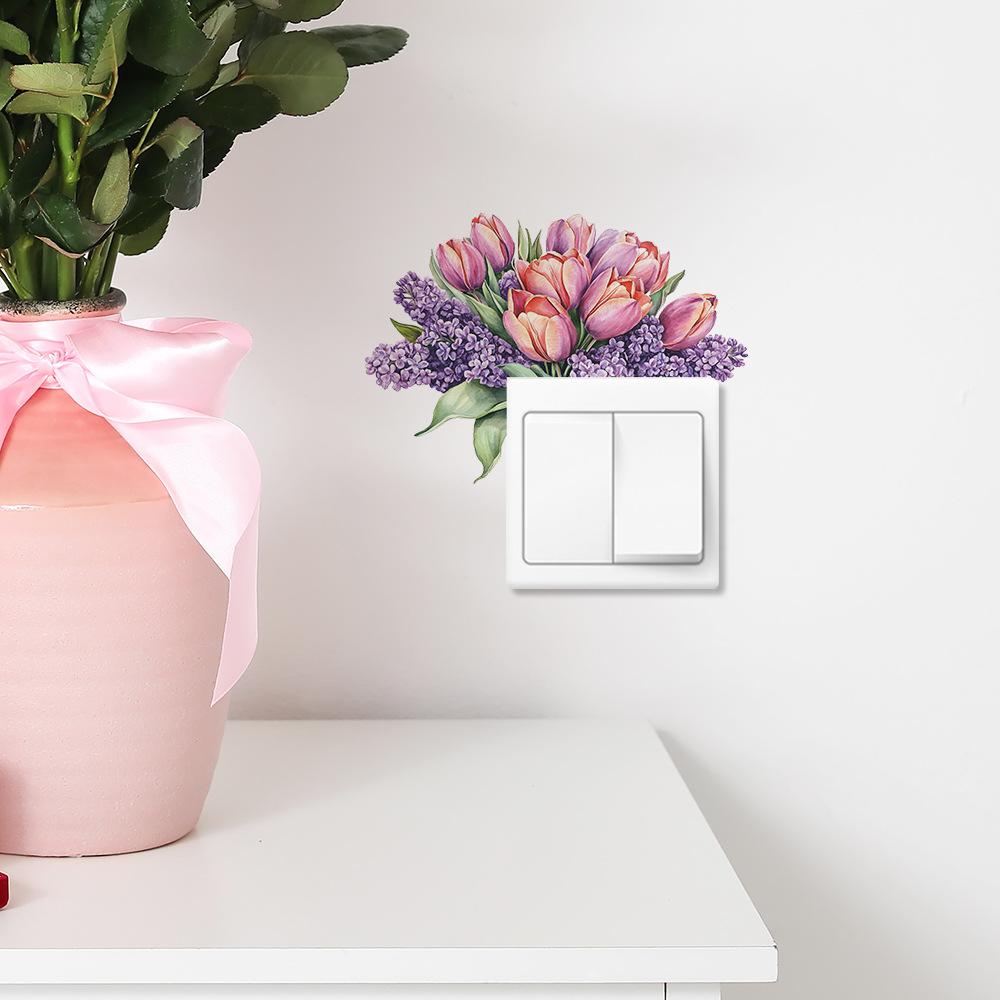 Hand Painted Purple Tulips Switch Plate Sticker for Bedroom Living Room Background Home Decor Self-Adhesive Removable Decal