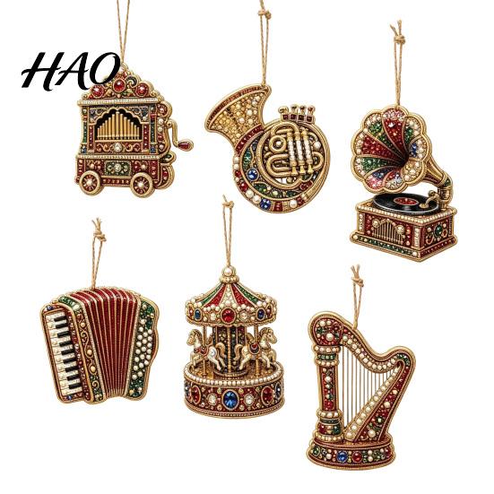 Festive Resin Rhinestone Ornaments 6 Pcs Christmas DIY Faux Pearl Painting Kit Ornaments, Art Decorative for Dormitories Tree Hanging Decoration with