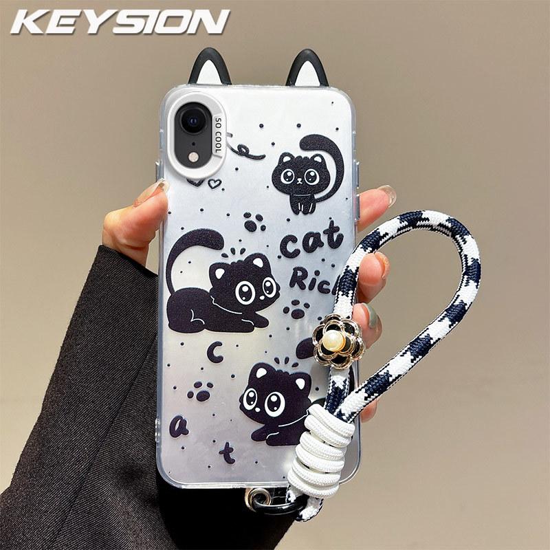 KEYSION Cute Ear Cartoon Case for iPhone XS Max X XS with Lanyard Soft Silicone+PC Shockproof Phone Back Cover for iPhone XR