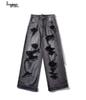 Men's Vintage Washed Black Wide-Leg Ripped Jeans