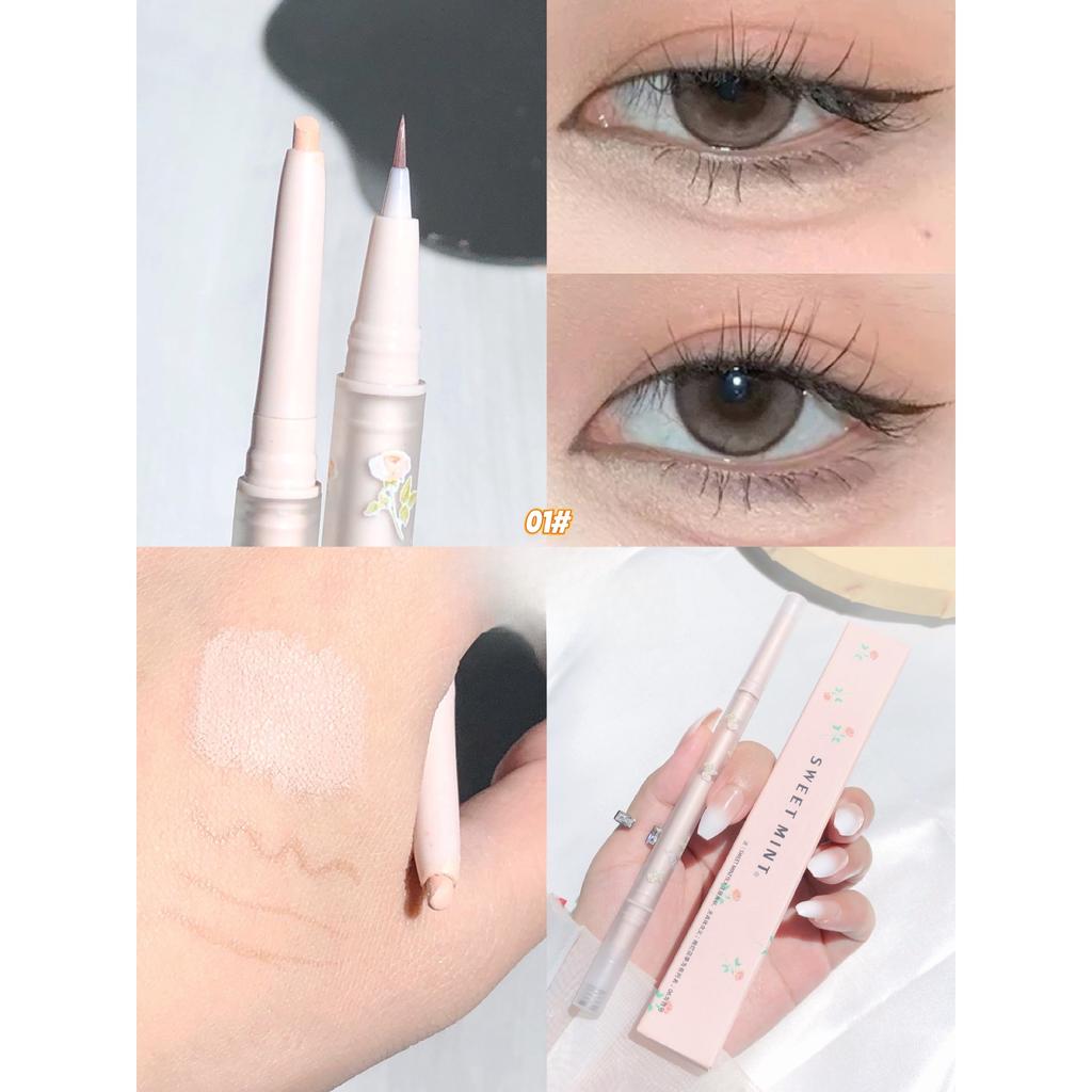 Wunderschöner doppelseitiger Seidenraupenstift mit Blumensaison-Motiv, hochglänzender und aufhellender 2-in-1-Eyeliner, der wasser- und schweißfest ist und nicht leicht verwischt