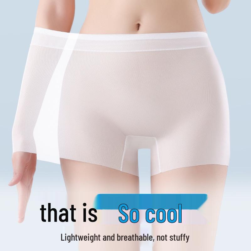 Damen Anti-Licht Nahtlose Eis Seide Boxer Sicherheitsshorts - Große Größen, Weiß
